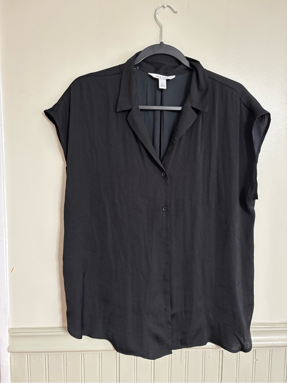 Nine West Black Button-Front Short-Sleeve Blouse